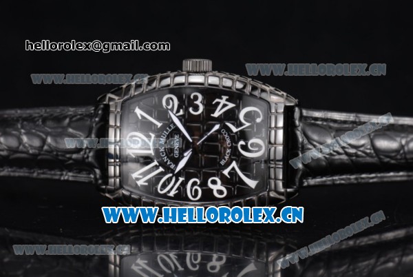 Franck Muller Black Croco Asia Automatic PVD Case with Black Dial and Arabic Numeral Markers Black Leather Strap - Click Image to Close